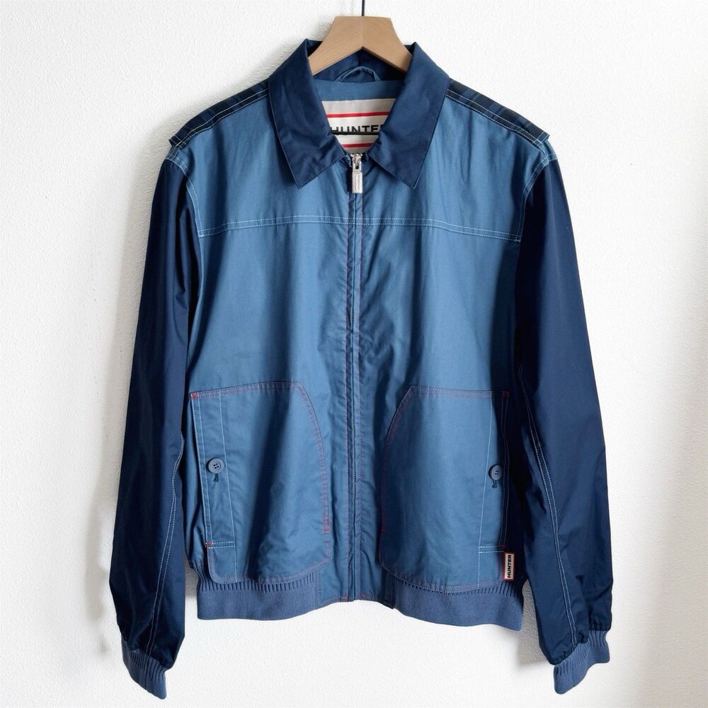 Hunter Jacket Mens Large‎ Blue Full Zip Rain Coat Utility Outdoor Retro Collared